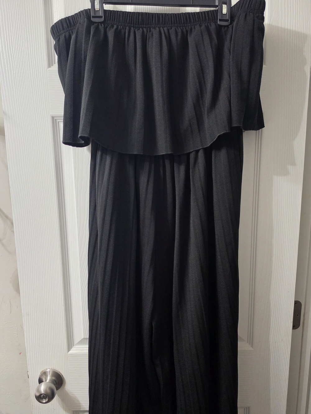 Off-Shoulder Black Pleated Maxi Dress